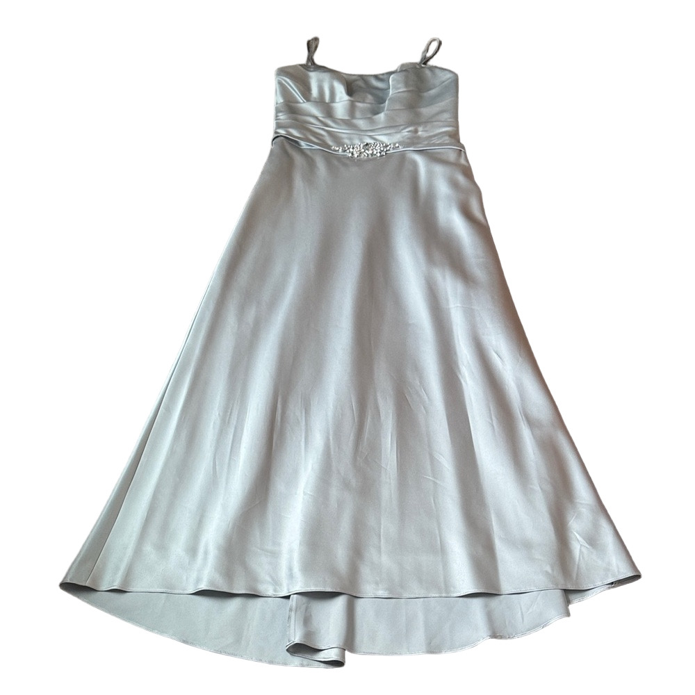 David’s Bridal Silver Satin Embellished A-Line Formal Dress SIZE 12